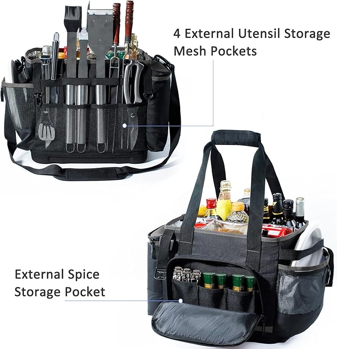 Large Grill Caddy with Hard Base - Blakstone BBQ Organizer, Picnic Camping Utensil Caddy, Tailgating Essentials, Grill Gifts for Men