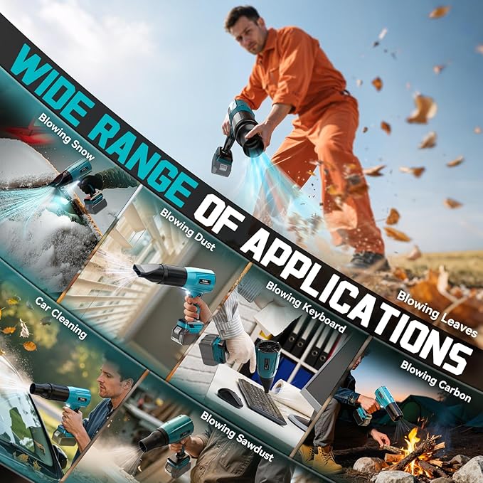 Leaf Blower Cordless Compatible with Makita 18V: 800000RPM Portable Dust Cleaner, Electric Handheld Turbo Jet Blower Lightweight with Brushless Motor for Patio Cleaning Garden Lawn Care (No Battery)