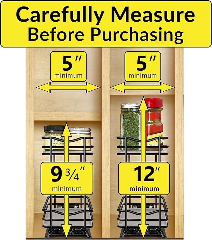 LYNK PROFESSIONAL® Pull Out Spice Rack Organizer for Inside Kitchen Cabinets - 4-1/4 inch Wide - Slide Out Drawer – Black Sliding Spice Cabinet Organization Shelf Racks - 2 Tier
