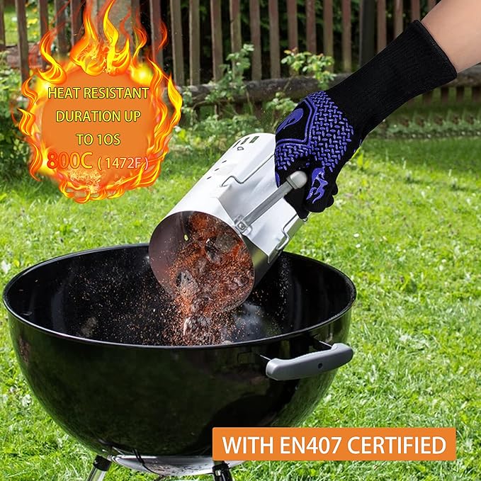 BBQ Fireproof Gloves, Grill Cut-Resistant Gloves 1472°F Heat Resistant Gloves, Non-Slip Silicone Oven Gloves, Kitchen Safe Cooking Gloves for Oven Mitts,Barbecue,Cooking, Frying, Blue(2 Pairs)