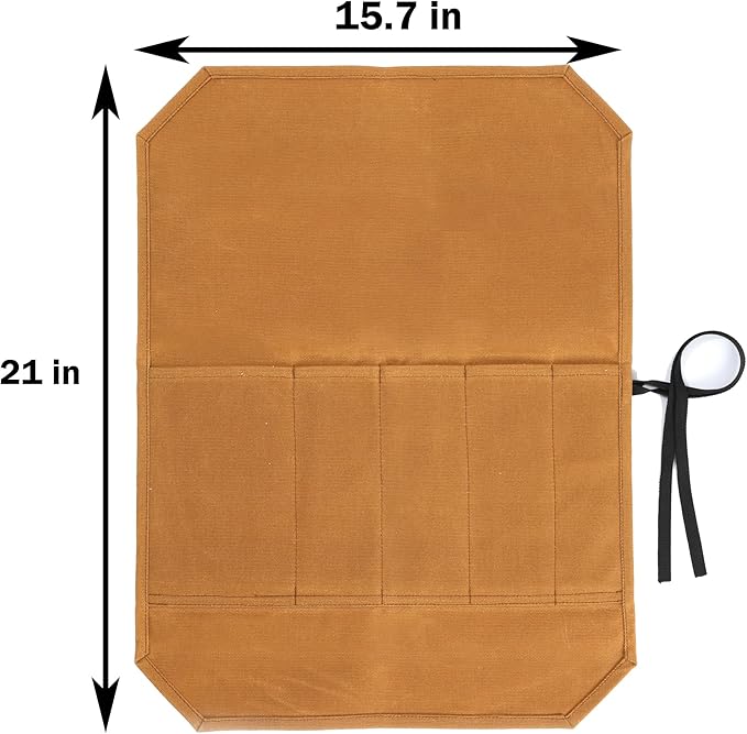 Knife Roll Bags, 16oz Waxed Canvas Knife Holder (5 Slots & Specialized Anti Cutting Fabric), Multi-Purpose Knife Pouch with Tie Rope, Khaki