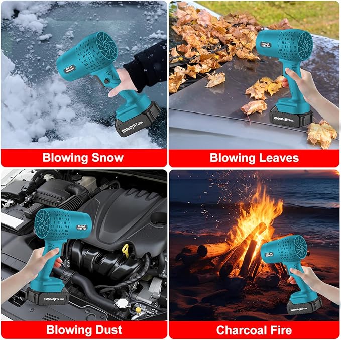 Leaf Blower with 21V*2 Pcs Batteries, 650000RPM Powerful Fan, High Variable Speed 200 MPH, Handheld Air Blower, Perfect for Car Drying, Patio Cleaning, Lawn Caring, Leaves Blowing (Blue)