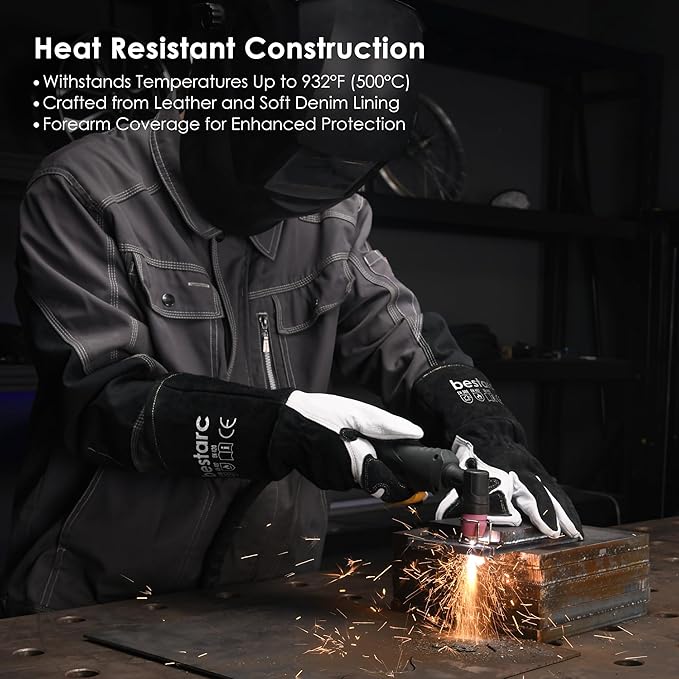 Leather Forge MIG Welding Gloves, 932℉ Heat Resistant Welding Gloves with Kevlar Stitching for MIG, TIG, Stick, Forge