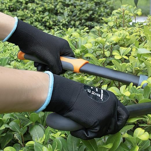 Kebada Safety Work Gloves, 12 Pairs Work Gloves with Grip, PU Coated Grip Gloves for Warehouse, Construction, Gardening and Mechanics, Black, Medium