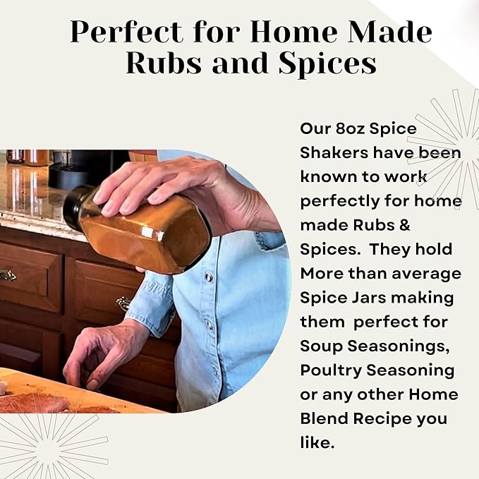 JARMING COLLECTIONS Glass Spice Jars with Shaker Lids - Spice Jars 8oz for Food Storage, Spice Containers for Kitchen Organization and Storage, Glass Organizing Bottles (French Square 8oz Blackx3)