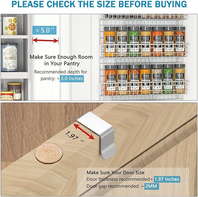JKsmart Spice Rack Organizer 6-Tier Wall Mounted & Over the Door Spice Racks for Kitchen Pantry Bathroom,Two Size, Large Capacity, Silver