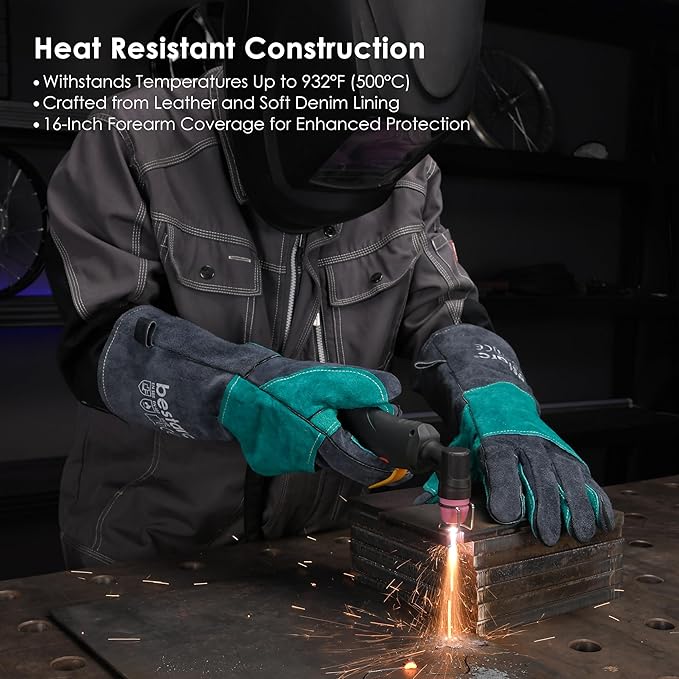 Leather Forge MIG Welding Gloves, 932℉ Heat Resistant Welding Gloves with Kevlar Stitching for MIG, TIG, Stick, Forge