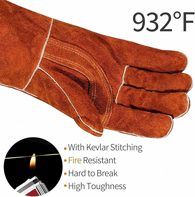 Leather MIG Welding Gloves - Heat Fire Resistant for Welding/Grilling/BBQ(Black/Brown/Blue)