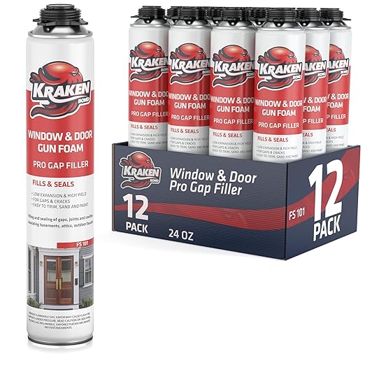KRAKEN BOND Pro Gap Filler - Low Expansion, Gaps & Cracks Foam Spray Sealant with Gun Use for Window & Door | Gun NOT Included | 24 Oz. | Case of 12