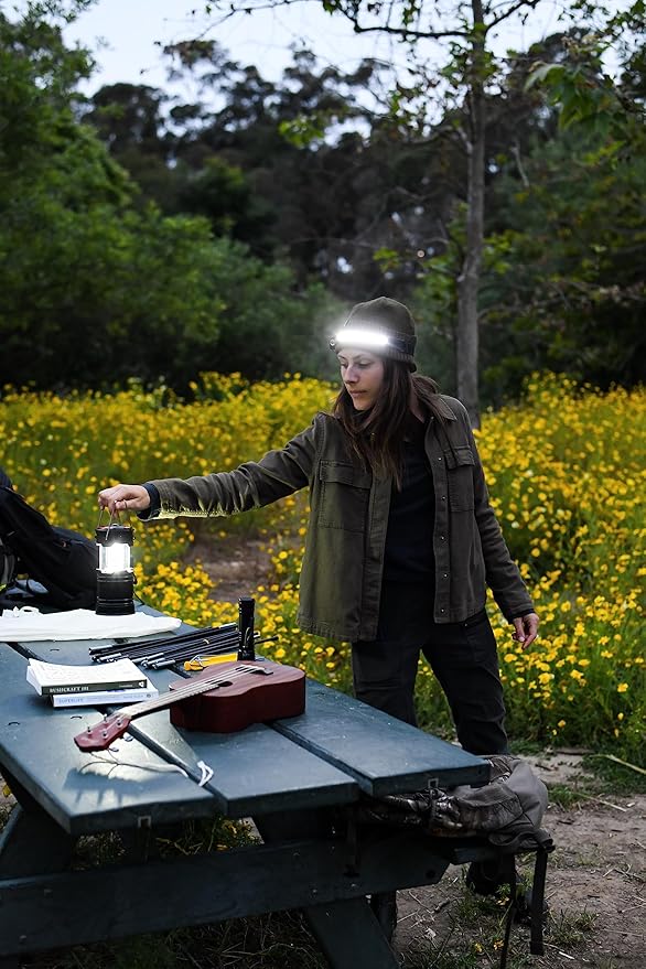 Night Buddy LED Headlamp Rechargeable Flashlight for Adults Camping Essentials Backpacking Lights 4X Brighter Other Headlight Headband Lamp 5 Light Modes Hiking Gear Must Haves (Headlamp + Lantern)