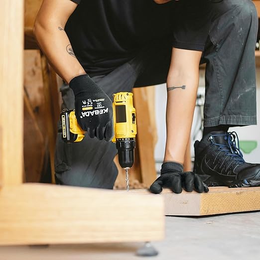 Kebada W1 Safety Work Gloves, PU Coated Touch Screen Work Gloves with Grip, Bulk Pack Working Gloves for Warehouse, Construction, Gardening and Mechanic Use, Black, 50 Pairs, Medium