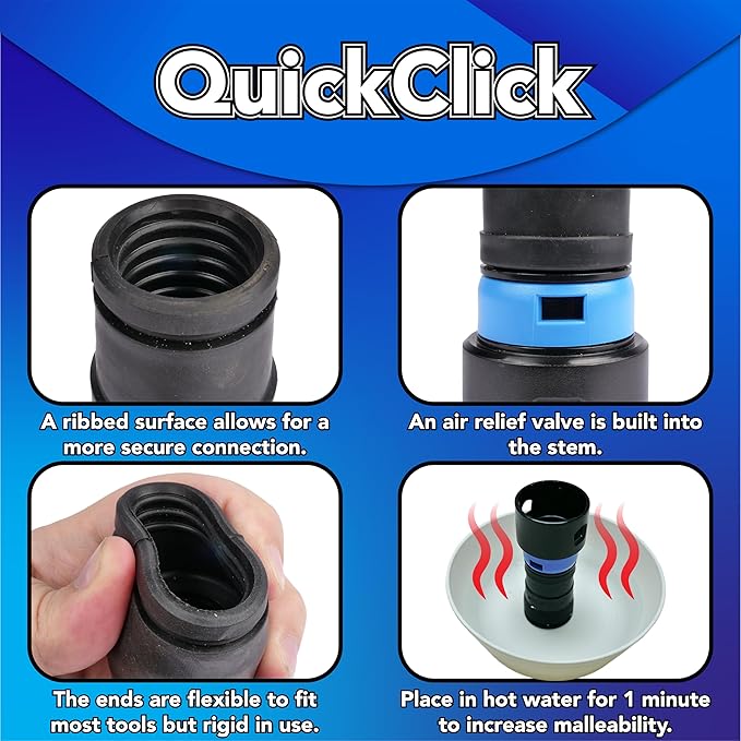 Cen-Tec Systems 94731 Quick Click 30 Ft. Hose for Home and Shop Vacuums with Expanded Multi-Brand Power Tool Adapter Set for Dust Collection