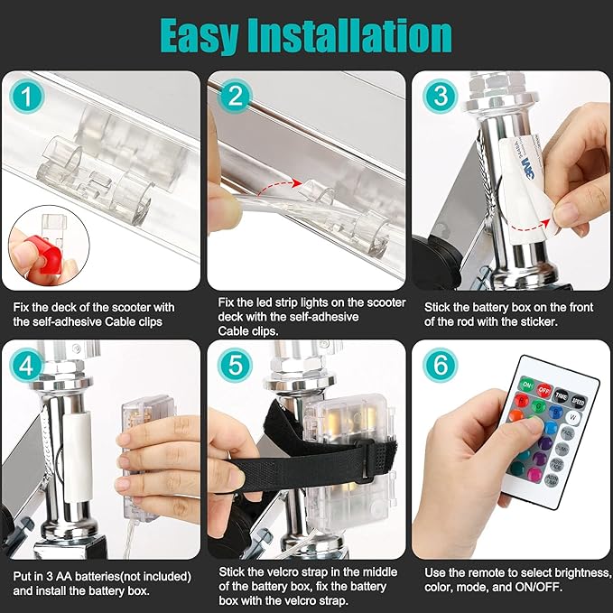 LED Scooter Deck Light, Remote Control Skateboard Light, 16 Color Change by Yourself, 10 Ft, Waterproof, Shockproof, Super Bright to Display at Night. Good Gift for Kids