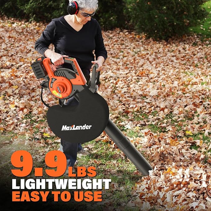 MAXLANDER Cordless Leaf Blower & Vacuum with Bag, 3-in-1 Brushless Battery Powered Leaf Vacuum Mulcher 40V 170MPH 360CFM 5 Speeds Leaf Blowers for Lawn Care 2x4.0Ah Battery & Charger Included