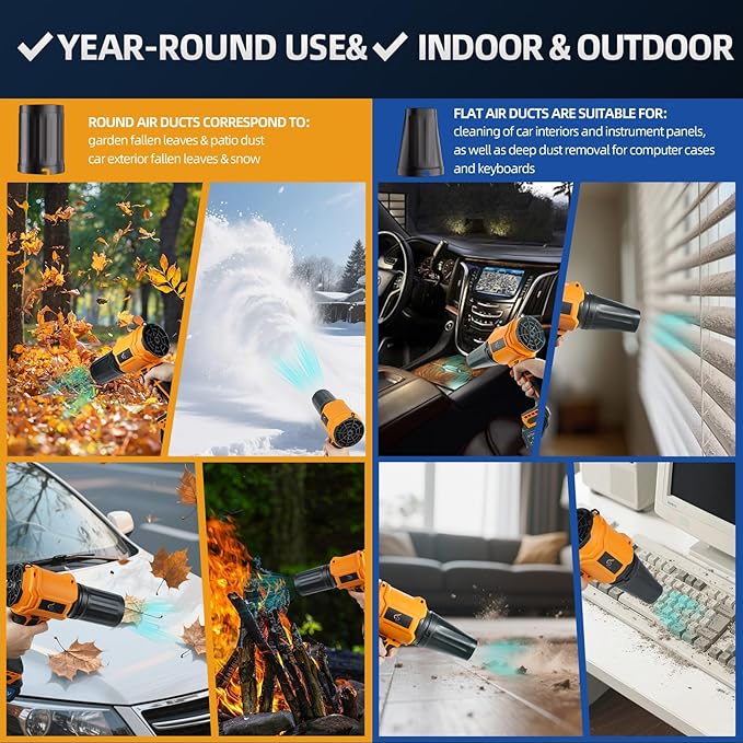 Leaf Blower Cordless with Brushless Motor, LED Light, Shoulder Strap – 2×21V Battery, 600,000RPM Turbo Electric Handheld Blower for Lawn Care – Lightweight Portable Vacuum Combo Tool