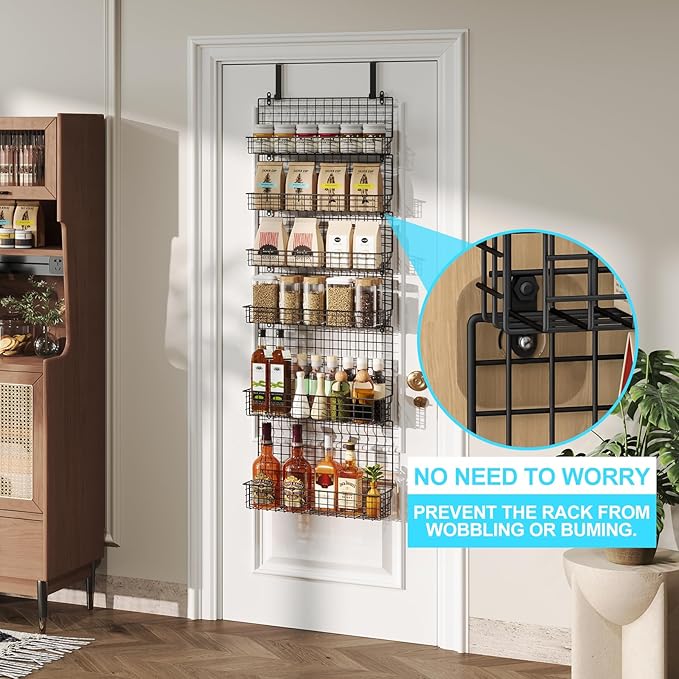 JKsmart High Capacity 6-Tier Spice Rack Organizer with Door Hook, Wall-Mounted & Over-the-Door for Kitchen Pantry Cabinet - Black