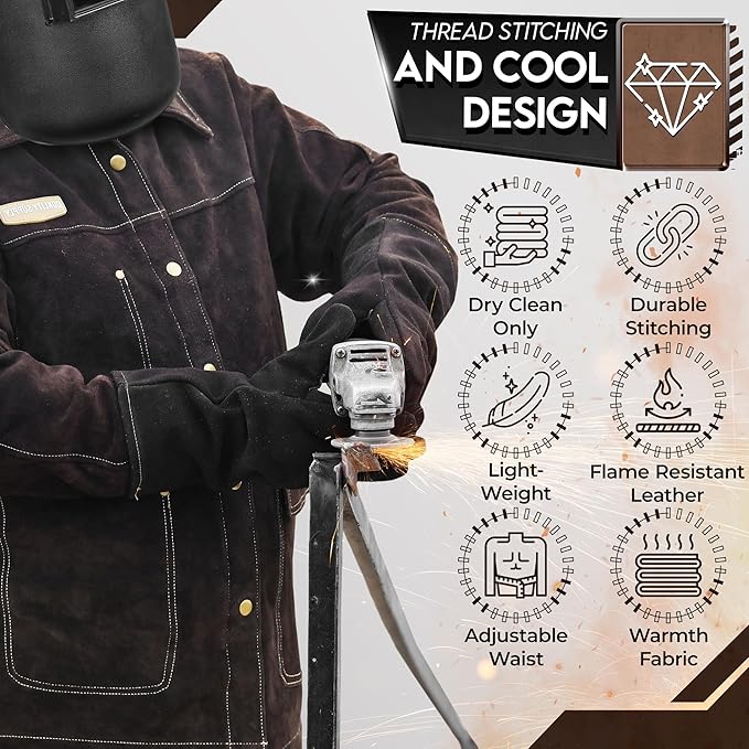 Leather Welding Jacket for Men & Women, Heat & Flame Resistant, Heavy Duty Safety Jacket