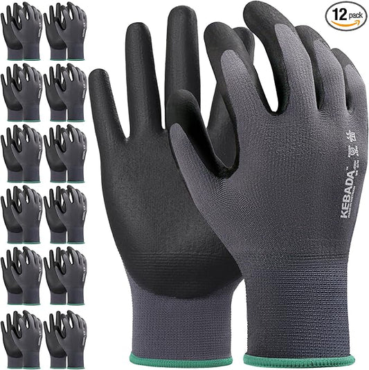 Kebada Work Gloves for Men and Women, Foam Nitrile Coated Safety Gloves with Grip, Ideal for Warehouse Package Handling, Gardening, Mechanic and Construction, Small