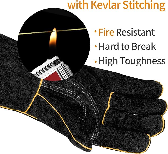 Leather MIG Welding Gloves - Heat Fire Resistant for Welding/Grilling/BBQ(Black/Brown/Blue)