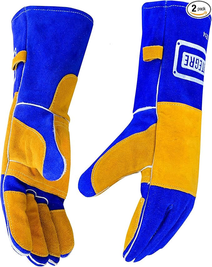 14โ Welding Gloves โ Heavy-Duty Heat & Flame Resistant Cowhide Leather, Kevlar-Stitched, 932โ Protection for MIG, Stick, Forge, Fireplace, BBQ, Wood Stove (๐๐ฅ๐ฎ๐/๐๐๐ฅ๐ฅ๐จ๐ฐ)