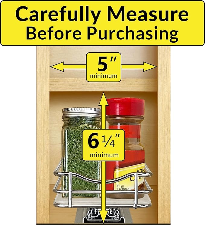 LYNK PROFESSIONAL® Pull Out Spice Rack Organizer for Inside Kitchen Cabinets - 4-1/4 inch Wide - Slide Out Drawer – Chrome Sliding Spice Cabinet Organization Shelf Racks - 1 Tier