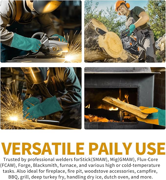 Leather MIG Welding Gloves - Heat Fire Resistant for Welding/Grilling/BBQ(Black/Brown/Blue)