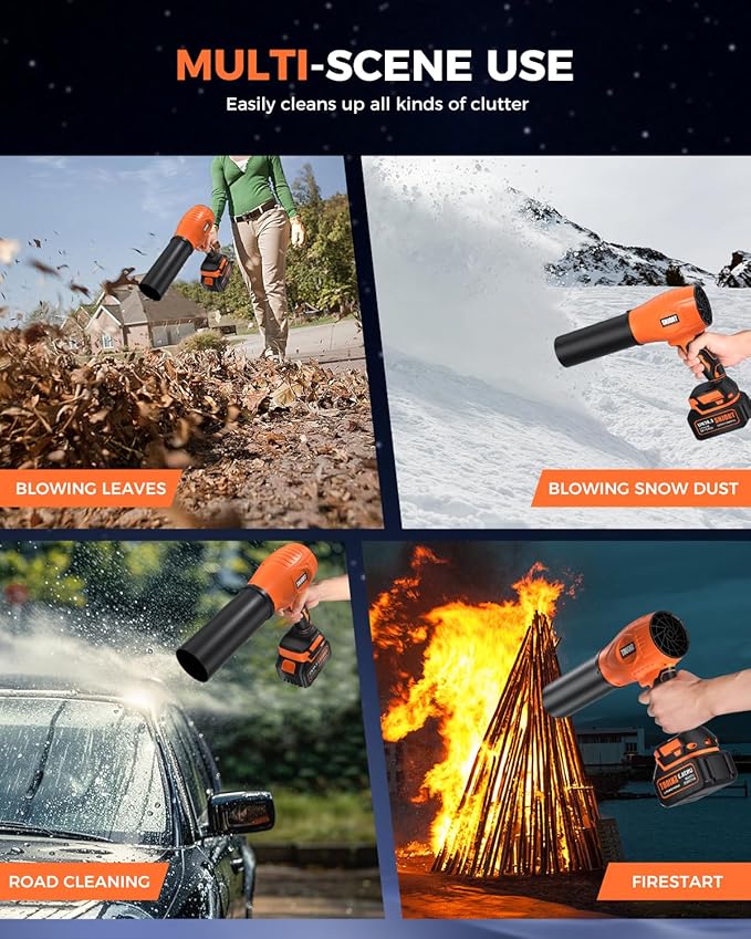 Leaf Blower Cordless with Battery and Charger,500,000 RPM,Extended Nozzle,Lightweight Handheld Design,Blower for Patio Cleaning,car Blowing Water,Blowing Leaves and Dust(Citrus Orange)