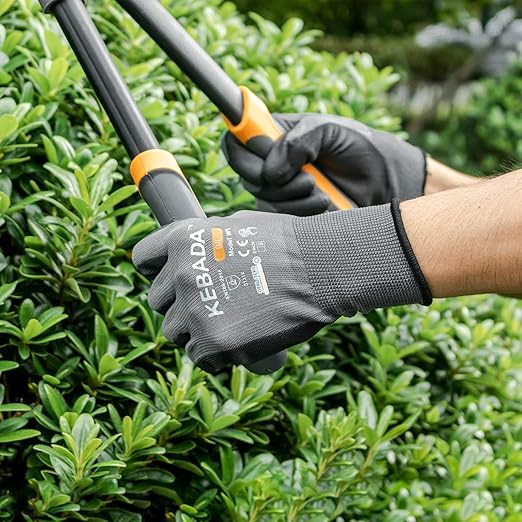 Kebada W1 Work Gloves for Men and Women, Touchscreen PU Coated Gloves with Grip, 50 Pairs Bulk Pack, Ideal for Warehouse Package Handling, Construction, Gardening, Gray Large