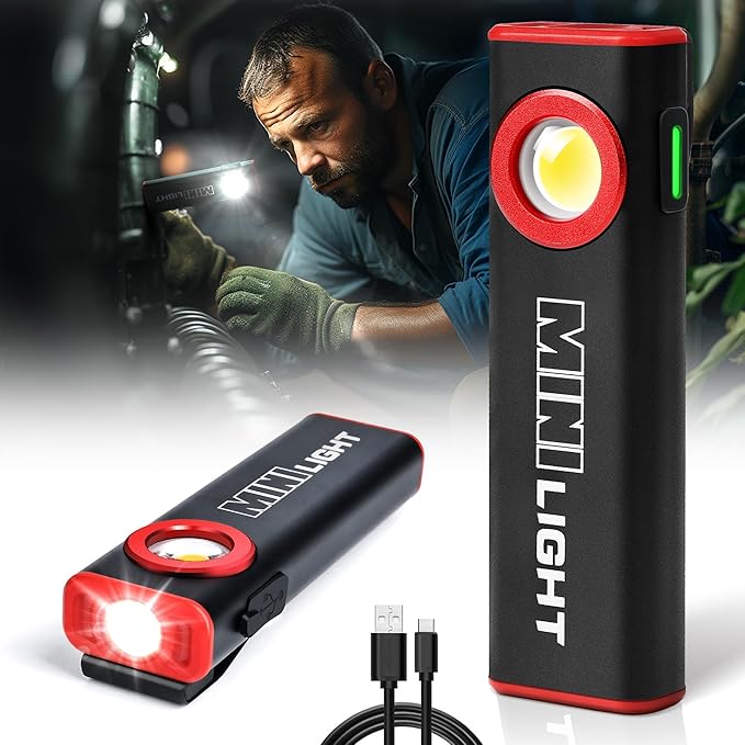 lexall Flashlight, 1600 Lumens Mini Magnetic Flat EDC Flashlight with Clip, 3 Modes Portable Ultra-Light Bright Waterproof Pocket Light for Working, Camping, Repairing, Emergencies