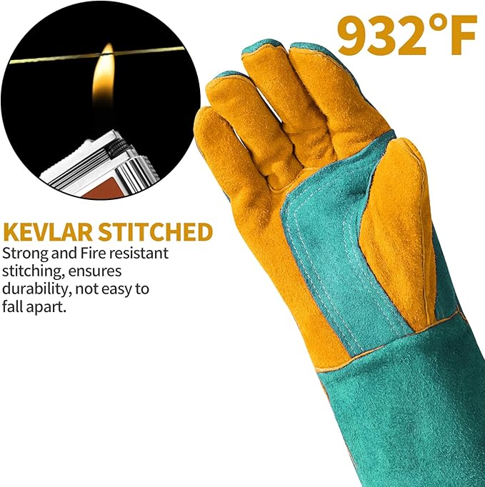 Leather MIG Welding Gloves - Heat Fire Resistant for Welding/Grilling/BBQ(Black/Brown/Blue)