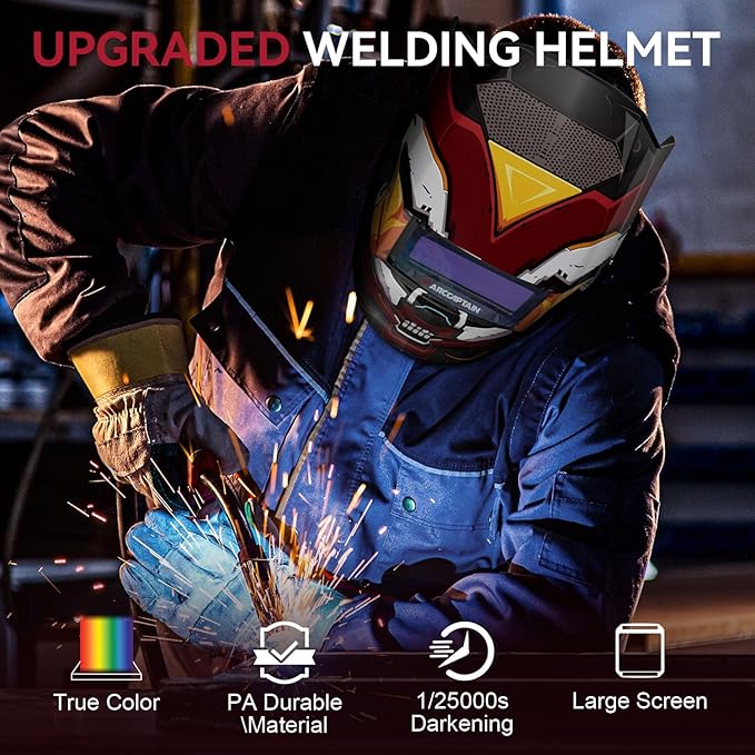 ARCCAPTAIN True Color Welding Helmet, 4 Arc Sensor Auto Darkening Welding Hood, Solar Powered Welding Mask, 1/1/1/1 Top Optical Clarity Welder Helmet, Wide Shade 4/9-13 for TIG MIG ARC, color15