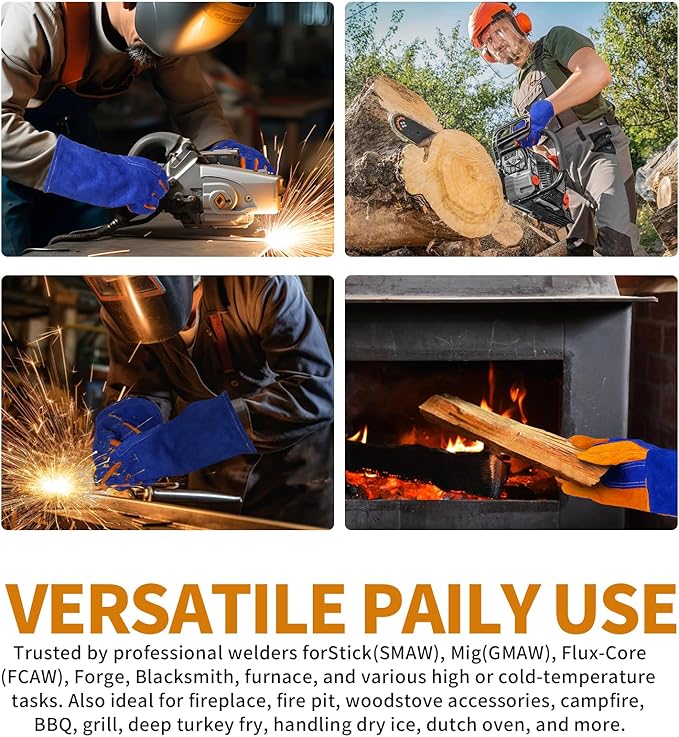 Leather MIG Welding Gloves - Heat Fire Resistant for Welding/Grilling/BBQ(Black/Brown/Blue)