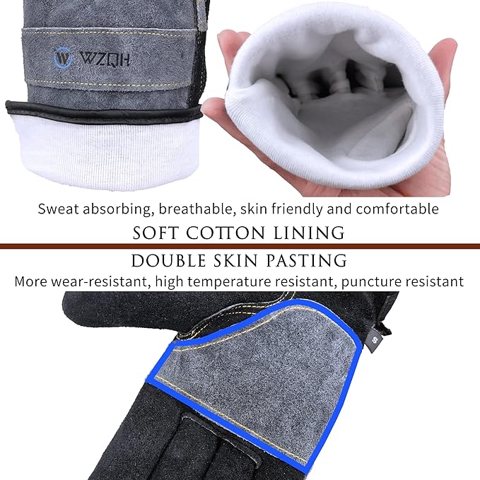 Leather Work Gloves for Men or Women. Medium Glove for Gardening, Tig/Mig Welding, Construction, Chainsaw, Farm, Ranch, etc. Cowhide, Cotton Lined, Utility, Firm Grip, Durable. Grey-Black M