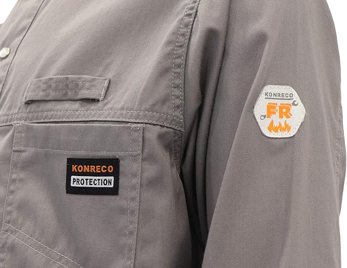 KONRECO FR Shirts for Men Fire Resistant Button Down Work Shirt 100% Cotton 6.5oz Lightweight Welding Shirts