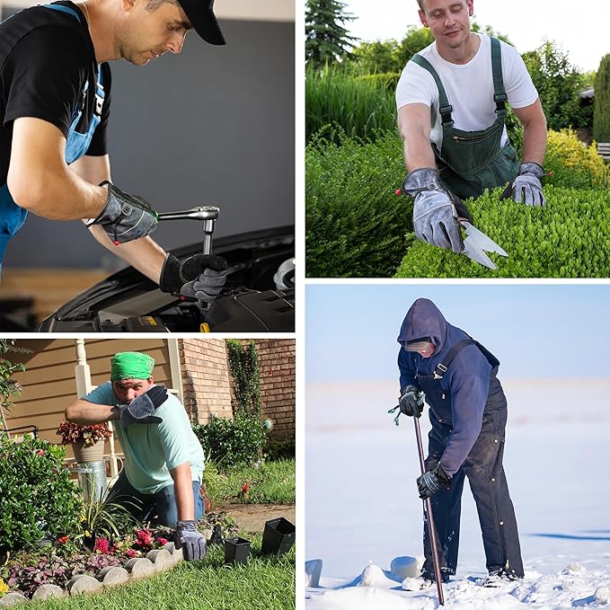 Leather Work Gloves for Men or Women. Medium Glove for Gardening, Tig/Mig Welding, Construction, Chainsaw, Farm, Ranch, etc. Cowhide, Cotton Lined, Utility, Firm Grip, Durable. Grey-Black M