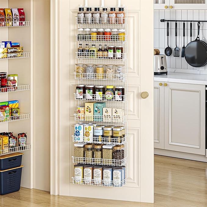 JKsmart 9-Tier Spice Rack Organizer with Door Hook, Wall Mount, and Extra Large Capacity for Pantry – Stylish White Design for Effortless Organization, Ultimate Kitchen Storage Solution