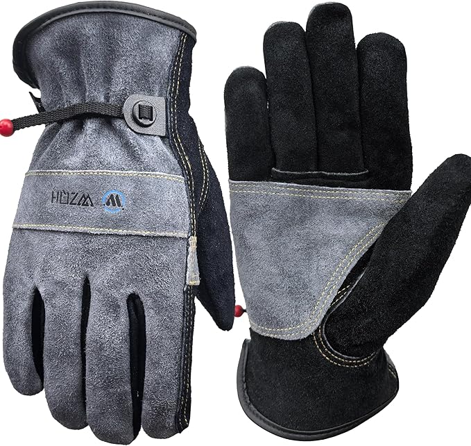 Leather Work Gloves for Men or Women. Small Glove for Gardening, Tig/Mig Welding, Construction, Chainsaw, Farm, Ranch, etc. Cowhide, Cotton Lined, Utility, Firm Grip, Durable. Grey-Black S