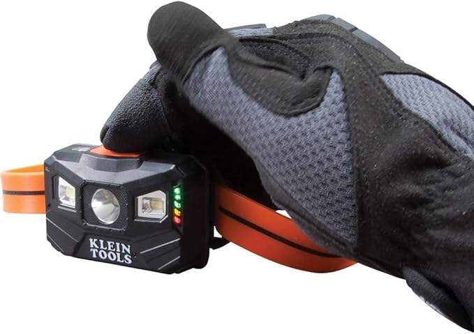 Klein Tools 56064 Rechargeable Auto-Off LED Headlamp, Silicone Strap, 400 lms, All-Day Runtime, for Work, Running, Outdoor Hiking, Camping