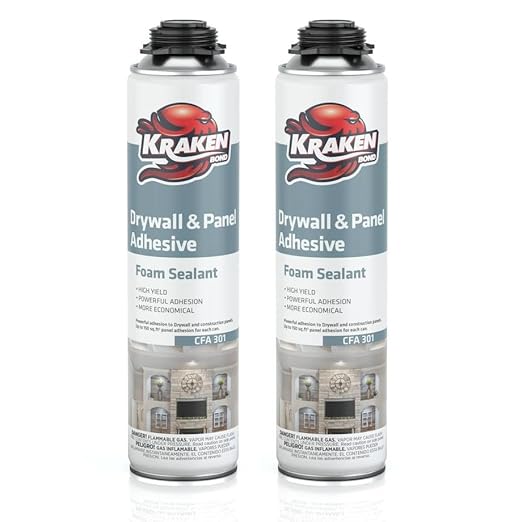 KRAKEN BOND Drywall & Panel Adhesive Foam - (2X24oz) Heavy-Duty, Fast-Curing Construction Adhesive for Concrete, Wood, and Heat Insulation Applications - 2 Pack