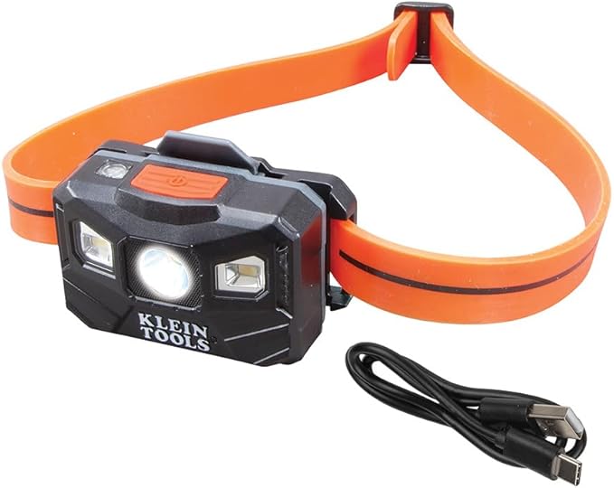 Klein Tools 56064 Rechargeable Auto-Off LED Headlamp, Silicone Strap, 400 lms, All-Day Runtime, for Work, Running, Outdoor Hiking, Camping