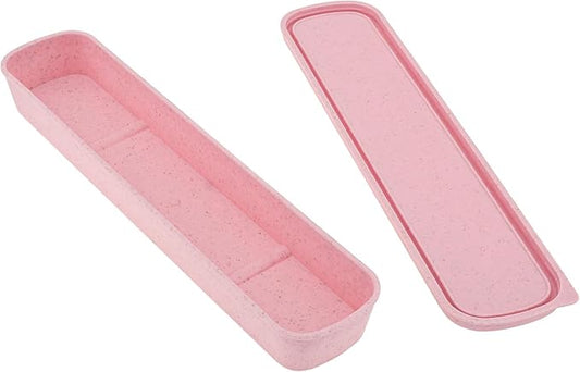 OriGlam 1pcs Portable Flatware Box Travel Tableware Storage Case Box, Utensil Case Flatware Storage Box for Cutlery Kit, 9.84 x 2.40 inch (Pink)