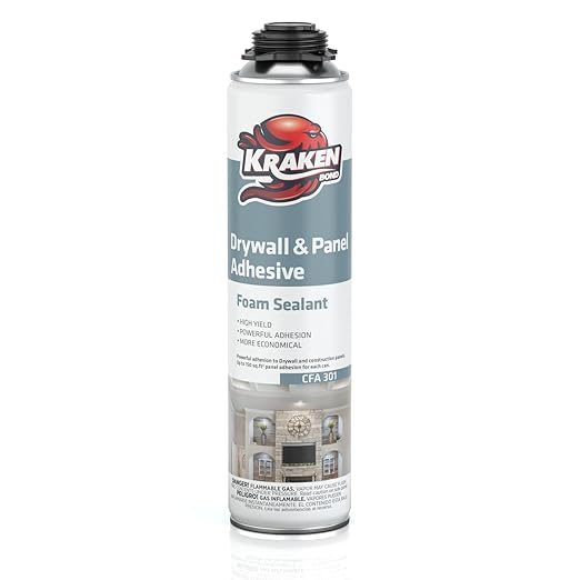 KRAKEN BOND Drywall & Panel Adhesive Foam - (1x24oz) Heavy-Duty, Fast-Curing Construction Adhesive for Concrete, Wood, and Heat Insulation Applications - 1 Pack