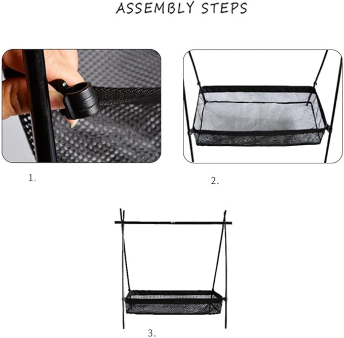 HUIOP Black Rustic/Outdoor Under Table Storage Bag, Mesh Caddy, Camping Table Tripod Rack Organizer