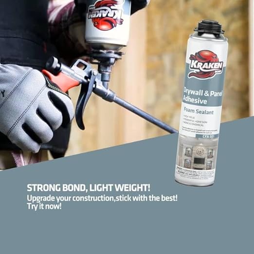 KRAKEN BOND Drywall & Panel Adhesive Foam - (1x24oz) Heavy-Duty, Fast-Curing Construction Adhesive for Concrete, Wood, and Heat Insulation Applications - 1 Pack