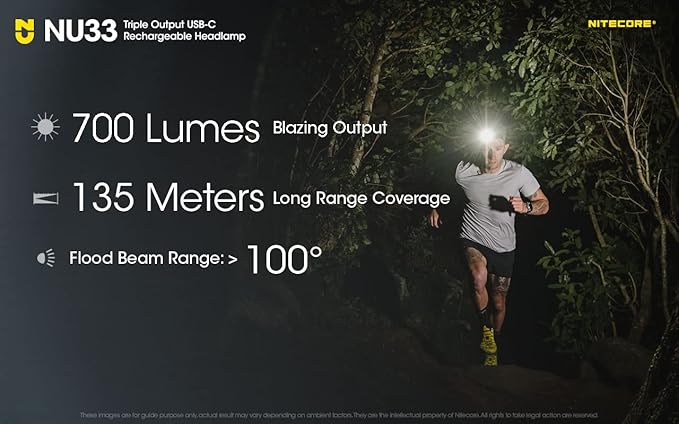 Nitecore NU33 700 Lumen Camping Headlamp, USB-C Rechargeable, Lightweight with White, Red, and Reading LEDs Sticker