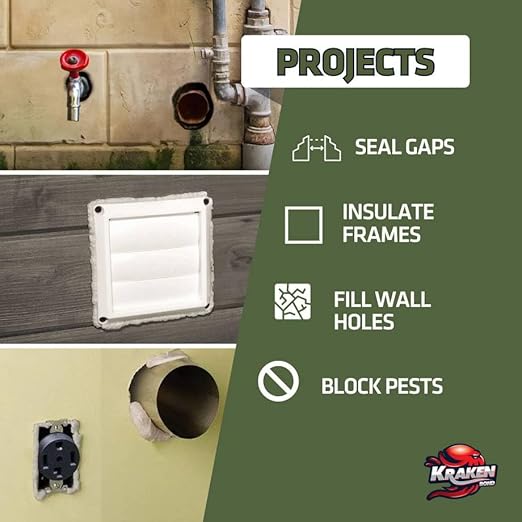 Kraken Bond Expanding Spray Foam Sealant - (12x24oz) Polyurethane Foam for Gaps & Cracks, Paintable Wall Hole Filler | Gun Use Only - Gun & Cleaner Not Included - 12 Pack