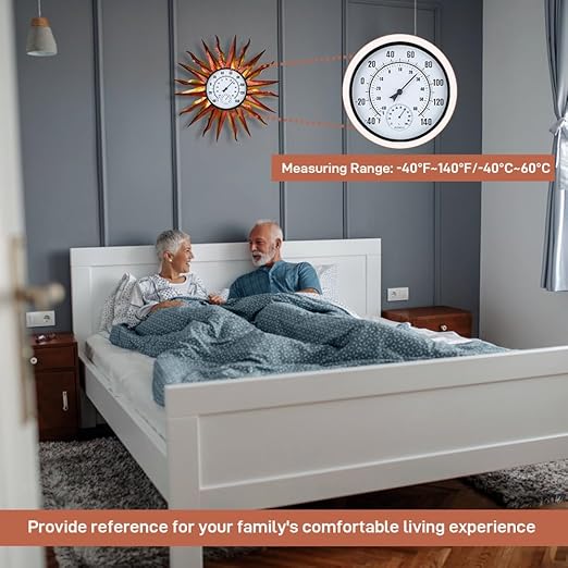 Large Outdoor Thermometer, Metal Wall Thermometer Hygrometer No Need Battery, Retro Sun Outside Thermometer Decoratibve for Backyard, Garden, Living Room