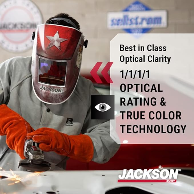Jackson Safety Premium Graphic Welding Hood with ADF - Ultra Lightweight Auto Darkening Welding Helmet - ANSI Z87.1 (Multiple Styles)
