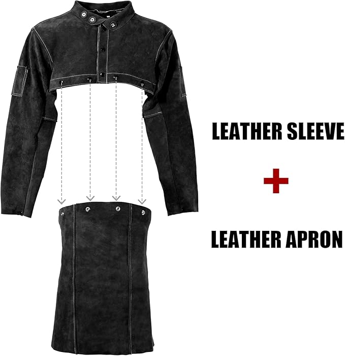 LeaSeek Leather Welding Jacket - Heavy Duty Welding Apron with Sleeve,Heat Flame Resistant Cowhide Weld Coat for Men Women.