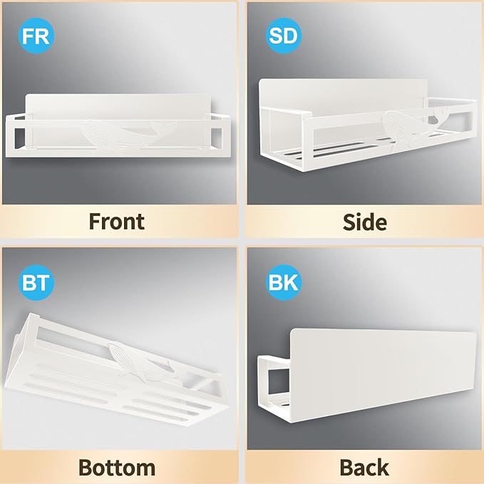 Magnetic Spice Rack for Refrigerator, 4-Pack Metal Seasoning Organizer for Kitchen Storage Organization, Space Saving Magnetic Shelf for Fridge, Pantry, Laundry Room, White